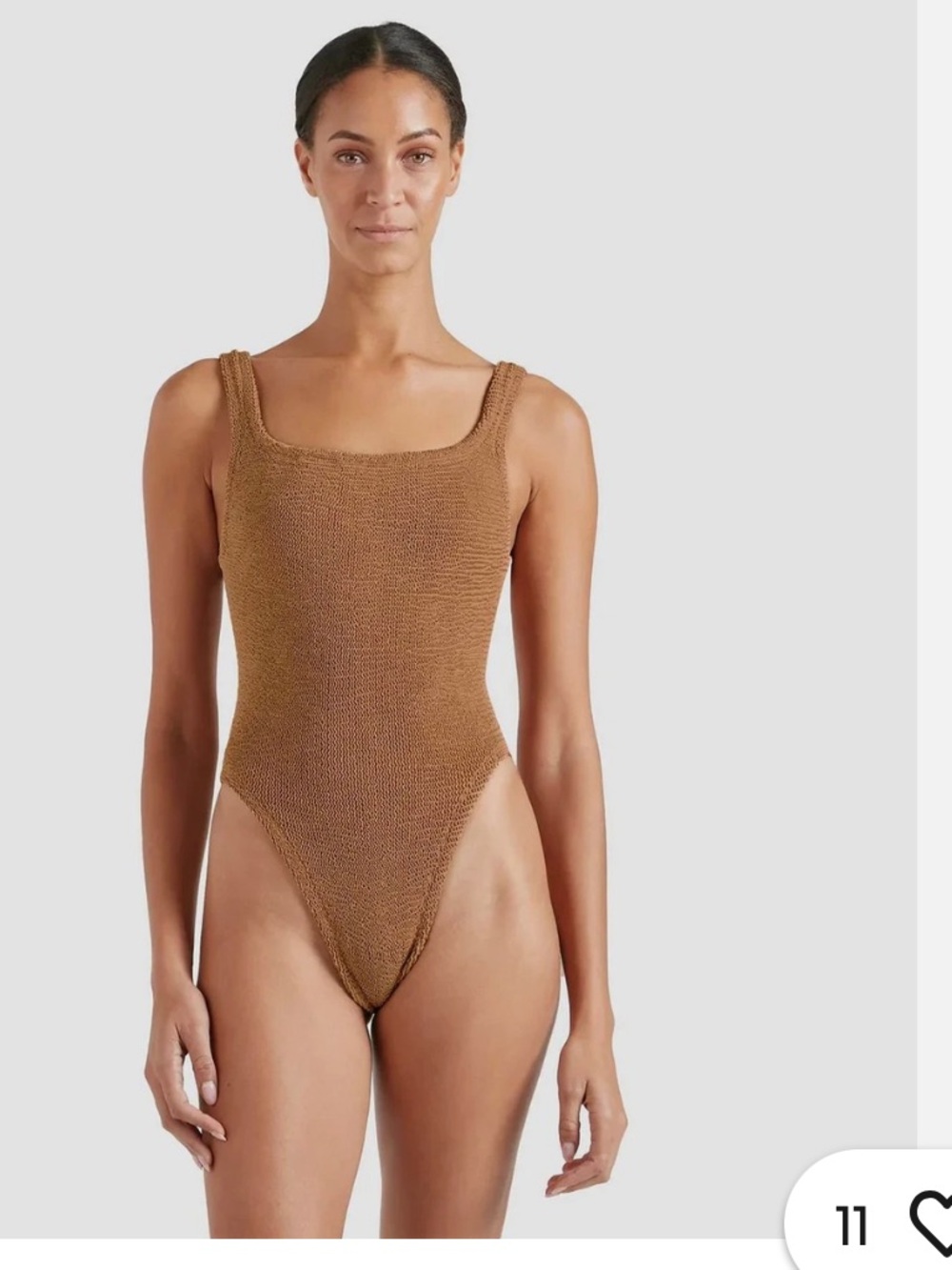 Hunza G Classic Square Neck One Piece Swimsuit Metallic Cocoa Brown OS